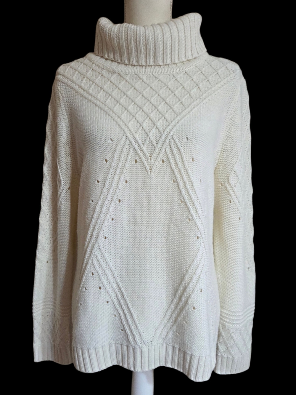 Cream Cable Knit Turtleneck Sweater